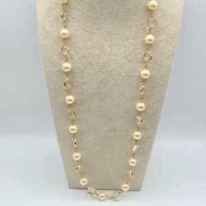 J Crew Faux Pearl Clear Gold Tone Station Necklace NWOT!